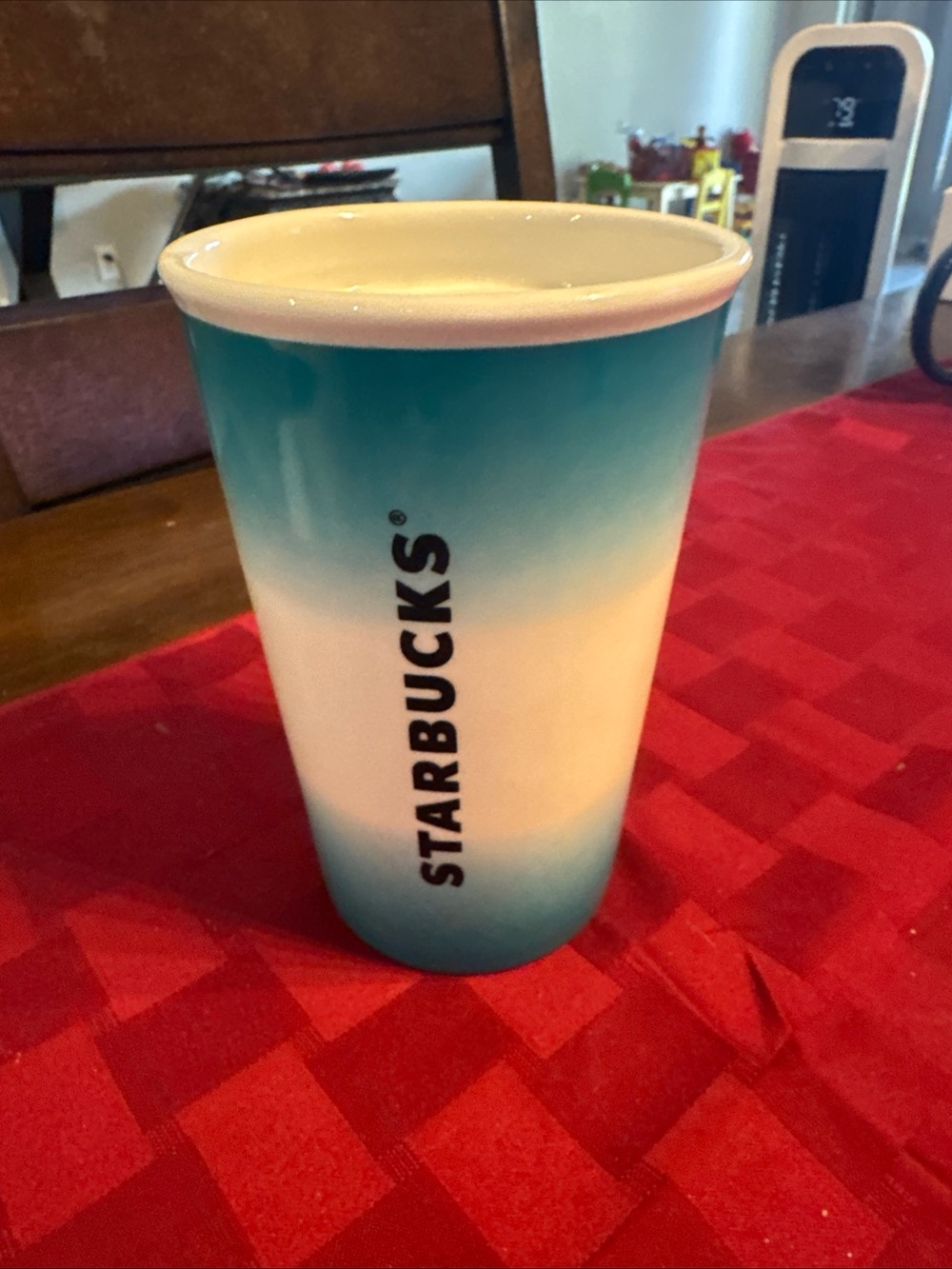 Starbucks Teal-to-White Ombre Ceramic tumbler